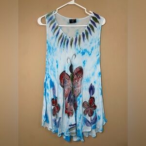 Blue & White Tie Dye Flow Dress Tunic As Is
